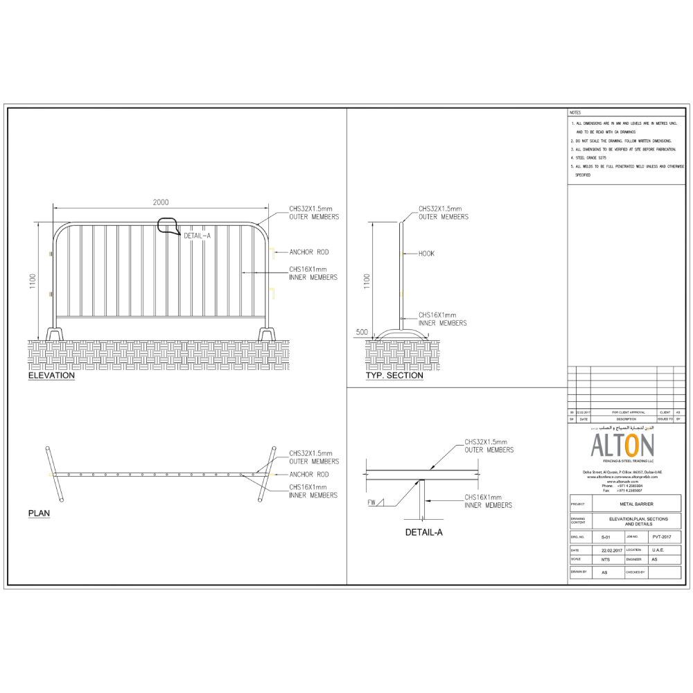 METAL BARRIER (Heavy Duty)  (PER PIECE)